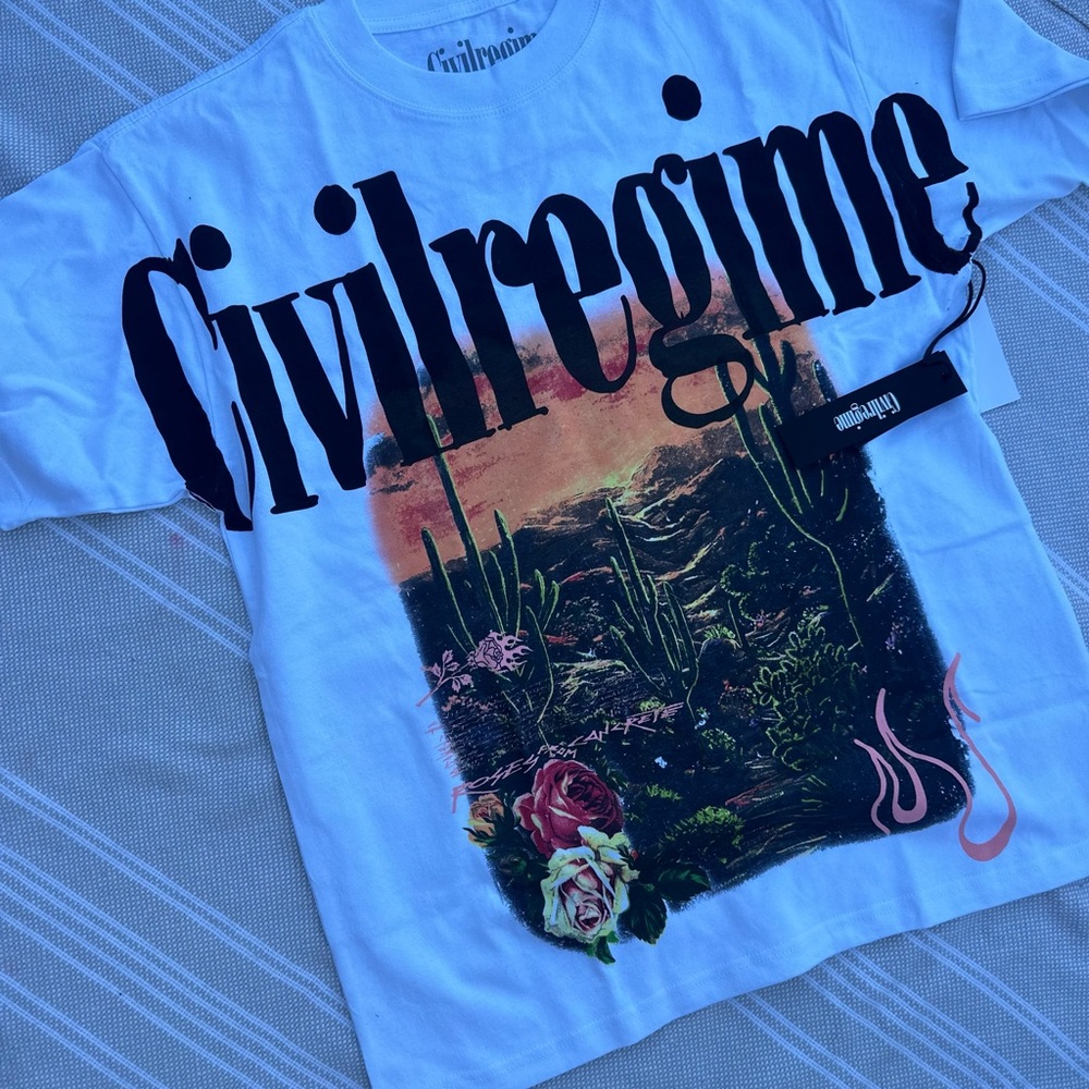 NWT CIVIL REGIME DESERT ROSE BOXY WOMENS WHITE TSHIRT SZ M